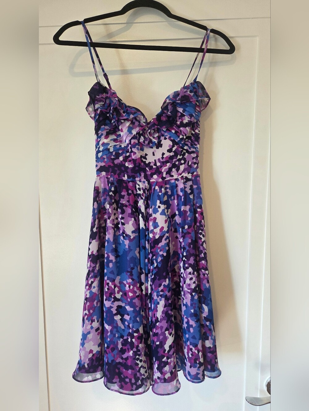 Laundry by Design Purple, Blue & Pink Abstract Ruffle Dress